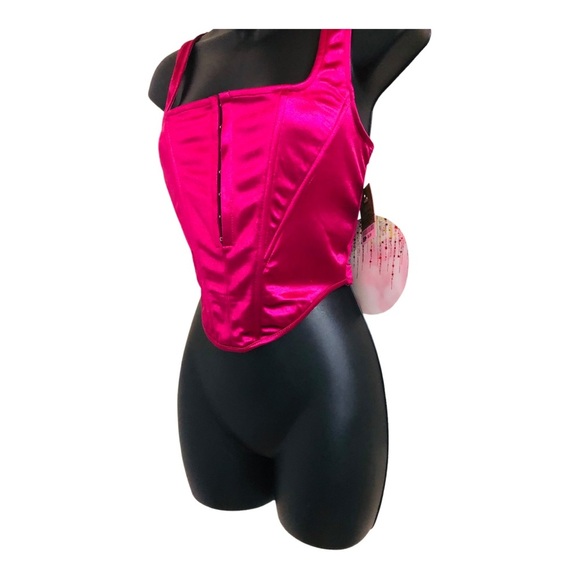 deep pink shaped hook n eye closure satin sheen effect sleeveless bustier size L - Picture 14 of 15